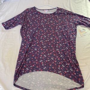 LuLaRoe woman’s purple with pink and baby blue design Irma size small NWT